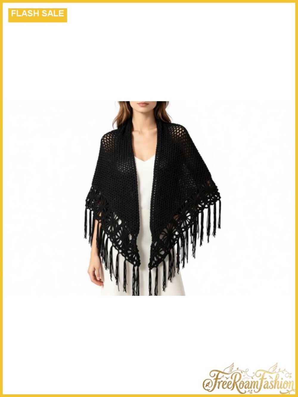 Handmade Crochet Fringed Shawl Wrap Polyester Cotton